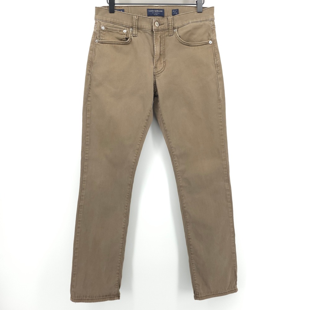 Lucky Brand 121 Mens Slim Straight Pants 30x30 Khaki Tan Stretch Casual